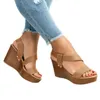 Sandaler Kvinnor Ankelband Wedges Heel Slingback Platform Ladies Summer PU Casual Shoes D881