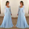 2023 Sexy Himmelblaue Kleider für die Brautmutter, quadratischer Ausschnitt, lange Ärmel, Partykleid in Übergröße, formelle Hochzeitsgast-Mutterkleider