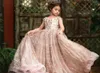 2020 Glitter Ball Gown Flower Girl Dresses V Neck Short Sleeve Sequins Appliqued Lack Girl Pageant Dresses Custom Made Christening Gowns