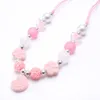 pink/black/blue biscuit baby beaded necklace jewelry cookie pendant chunky bubblegum necklace adjust rope for girls