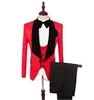 Mäns kostym brudgum Tuxedos sjal lapel bröllop kostymer för män (jacka + byxor + väst + bowtie) Groomsman passar röd vit svart
