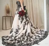 Sweetheart Plus Ball Size Gown Wedding Dresses Gothic Black Lace Appliqued Backless Vestidos De Novia Sweep Train Boho Garden Tulle A Line Bridal Gowns AL3310 s L3310