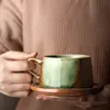 Japanese Vintage Coffee Cup With Saucer Porcelain Tea Cups Retro Household Water Cup Mug Ceramica Creativas Latte Cup Teacup