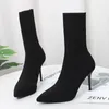 Hot Sale-Herbst/Winter neue sexy Sockenstiefel mit dünnen kurzen Stiefeln und hohen Absätzen für Damen, spitz