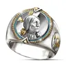 6Pcs lotsHip Hop Two-tone Men Band Rings Buffalo Nickel Honoring The American West Ethnic Style Jewelry Mens Ring Size 7-12222a