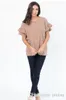 Hot style new round collar loose pure color T - shirt double - sleeve wooden ear lace blouses with simple undercoat, breathable and casual.