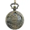 Bronze Hollow Train Theme Full Quartz Engraved Fob Retro Pendant Pocket Watch Chain Gift Fire Fighter Theme6815676