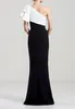 Elegant Black Appliqued Mermaid Evening Dresses One Shoulder Neck Side Split Prom Gowns Floor Length Satin Formal Dress