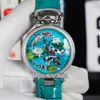 New Bovet 1822 Amadeo Fleurie 3D Koi Fish Lotus 다이얼 스위스 쿼츠 망 여성 유니섹스 시계 강철 다이아몬드 베젤 가죽 Hello_Watch