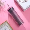 Kapak ve Straw 480ml Çift Duvar Temizle Plastik Bardak BPA Free düz su şişesi ile 16 oz Skinny Akrilik bardak 16oz içme bardağı