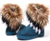 Dorp Women 's Boots 가을과 겨울 스노우 부츠 깃털 폭스 모피 평평한 짧은 면화 신발 겨울 부츠 230Z