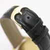 Dual Time Cellini Yellow Gold Case Läder Mens Titta på Läderband Automatisk Mechaincal Black Dial Män tittar på manliga armbandsur