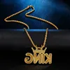 Pendentifs Hip Hop glacés couronne bulle lettres nom personnalisé cubique Zircon chaîne pendentifs colliers pour hommes bijoux