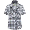 男性用のシャツ格子縞のストリートウェアカジュアルスリムフィットショートスリーブコットンシャツメンズレッドサマーブラウスマンCamisas Chemises homme 2019303c
