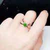 Anello testa di cervo in argento moda per ragazza Anello in argento diopside cromato naturale da 4 mm Gioielli in argento diopside 925 per la festa