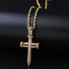 Iced Out Micro Paved CZ Nail Cross Pendant Necklace Men Hip Hop Gold Silver Color Charm Chains Jewelry Gift