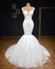 Lace Applique Mermaid -jurken Plungen V Neck Sweep Train Bateau Custom Made Chapel Wedding Bruids Jurk 2020 nieuwste