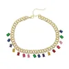 Stile rock Miami Catena cubana Choker Jewelry con Rainbow Baguette CZ Drop Gloss Charm Collegamenti Gold Riempire la collana CZ