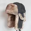 Vinter bomber hatt för män faux päls rysk hatt ushanka tjock varm mössa med öronflikar t200104