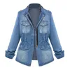 Casual pour Femmes Plus Denim Denim Sous-ci Jeans Chaîne dans la veste Pocket manteau Polyester motif solide Collier de retournement solide