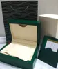 Kvalitet Luxury Dark Green Luxury Watch Box -presentfodral för Rolex Watches Booklet Card Taggar och papper på engelska schweiziska klockor 225J