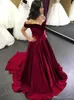 Dark Red A Line Evening Dresses Pleats Off Shoulder Satin Floor Length Formal Dress Evening Gowns Wear robes de soirée vestidos