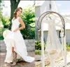 Charming Country Ivory Wedding Dresses 2018 V Neck lace ruched Sweep Train Appliques Garden Beach Bridal Gowns Vestido De Novia Plus Size