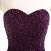 Dark Purple Tulle Quinceanera Klänningar Pärlor Beaded Stropless Open Back Sweet 16 Dress Ball Gown Prom Klänningar 8: e klassklänningar Real Image