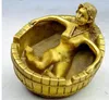 Antik Kina Brass Handgjorda Naken Skönhet Ashtray Staty