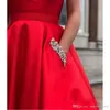 Sexy Simples baratos Red Prom Dress V-neck cintas de espaguete Uma linha Satin Trem da varredura Formal Wear ogstuff Vestido Vestidos