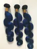 Fasci di capelli peruviani Body Wave Blue Ombre Tessuto bicolore nero e blu non trattato