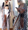 Fashion-Summer Bikini Cover-Ups Kvinnor Lång sebra Striped Beach Förhindra Bask i Cardigan Badkläder kläder för kvinnor