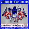 Zestaw do Honda Light Blue Red Vtr1000 RC51 SP1 SP2 00 01 02 03 04 05 06 257HM.6 RTV1000 VTR 1000 2000 2001 2002 2003 2003 2004 2005 2006 Owalnia