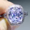 Hot Sale Unique New Luxury Jewelry 925 Sterling Silver Cushion Shape Big White Topaz CZ Diamond Gemstones Wedding Band Ring for Women Gift