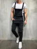 Modeheren jeans losse denim jumpsuits losse broek slabbetje overalls voor mannelijke meervoudige meervakken gewassen noodlijdende Jean