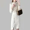 Casual Dresses Fall Winter Women Plus Size Long Sleeve Tweed Dress Female Slim With Belt Midi Elegant Bowknot Office