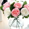 Silk Simulation Rose Flower Artificial Silk Fabric Roses Peonies Flowers Bouquet White Pink Orange Green Red for Wedding Home Hotel Decor