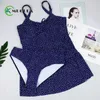 Muolux 2019 Tankini Swimsuit Skirt Vintage Swimwear Women Polka Dots Bathing Suit Dress Tummy Control Beachwear Plus Size Female Y19062801