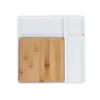 Square White Porcelain Cheese Serving Platter Tools with Nature Bamboo Cutting Board Contemporary Serve Tray for Cracker Sushi Fruit