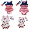 USA Flag Jumpsuit Baby Girls Tassel Ärmlös Romper Amerikansk Flag Print Rompers Nyfödda Kids USA Jumpsuit med huvudband GGA3364-2