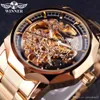 Vinnare Royal Carving Serie Golden Luxury Rostfritt Stål Skelett Man Armbandsur Män Klockor Top Brand Luxury Automatic Watch