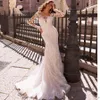 Sexy White Lace Blush Pink Mermaid Wedding Dresses 2020 New Sheer Mesh Top Long Sleeves Applique Bridal Gowns With Detachable Skir5889287