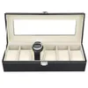 Faux Leather 6 Grid Watch cases Display Box Case Black Storage Organizer298y