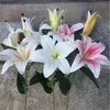 Fake Lily Flower Artificial Lelies Three Head 3D-effect afdrukken Lily takken voor bruiloft huis kunstmatige decor bloem