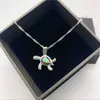 Opal Turtle Hängsmycke Halsband 925 Sterling Silver Chain Fashion Animal Design Unisex Charm Necklace Party Smycken för Kvinnor Män Gift 5Colors