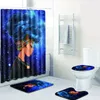 4 Pcs African Girl Shower Curtain/Bath Mat/Toilet Pad Set Character Pattern Anti-slip Toilet Pattern Carpet Flannel Bath Mat