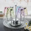 Teacup Wine Rack Glass Cup Holder 6 Rotating Hooks Display Storage Stainless Steel Craftwork Home Decor