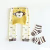 Conjunto de meias infantis com listras de desenho animado, leggings para bebês, algodão elástico macio, calças PP + conjunto de meias para crianças pequenas