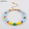 En gros 10 PCS Boho Coloré Bracelets Polymère Perles En Fimo Tranches En Plastique Disque mince Chaîne Élastique À La Main Bracelet Bijoux