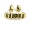 18K Real Gold Grillz Dental Mouth Fang Grills Braces Plain Punk Hiphop Up 2 Bottom 6 dents Cost Cost Cosplay Costume Halloween Par8064398